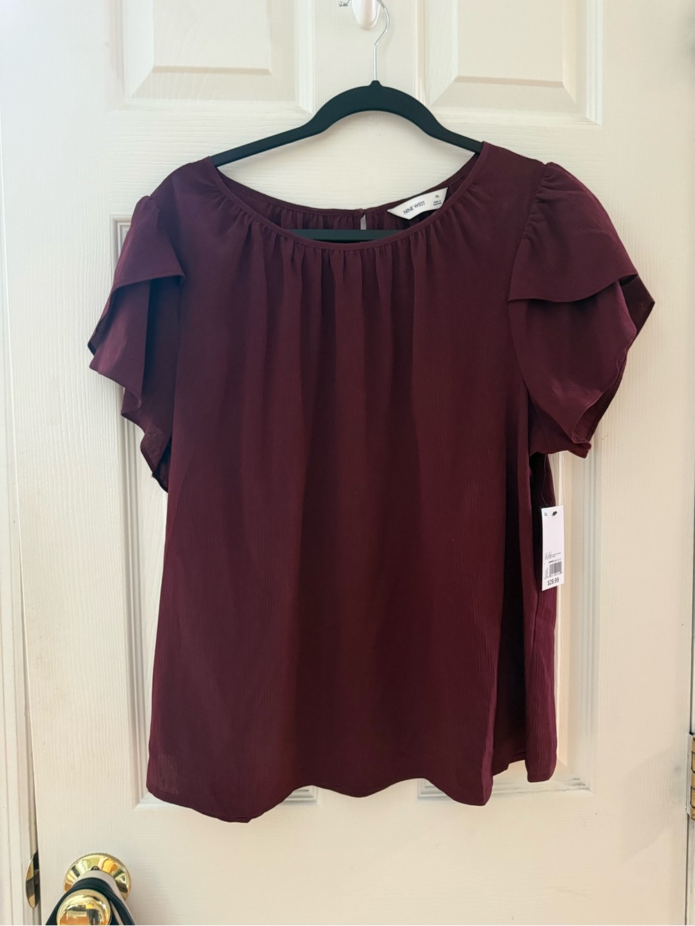 Nine West Burgundy Flutter Sleeve Blouse